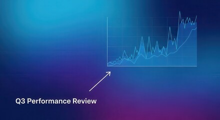 Business presentation slide displays a dynamic line graph illustrating financial performance trends against a cool blue and purple gradient background