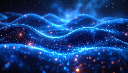 Abstract Blue Data Flow with Digital Waves.