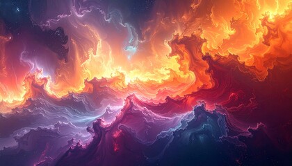 Abstract fiery clouds against dark sky.