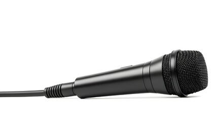 Black wired microphone on a white background