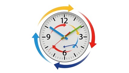 Clock with circular arrows illustrating time flow and cycles