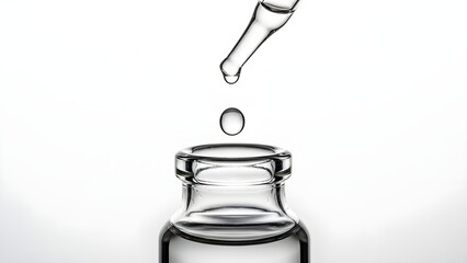 Clear liquid dripping from pipette into glass bottle