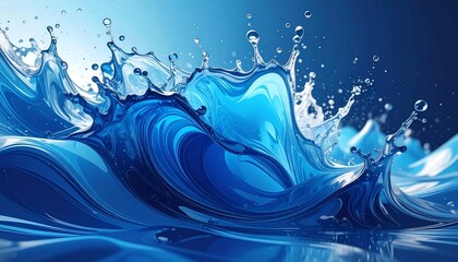 Blue water wave splash abstract art.