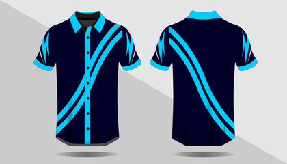 Stylish Blue and Black Short Sleeve Shirt Design with Modern Graphic Lines