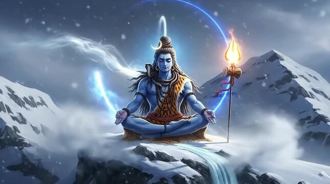 Serene Lord Shiva Meditating Amidst Snowy Peaks on Mahashivratri