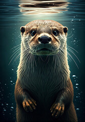 Curious otter swimming playfully underwater, a captivating wildlife portrait that sparks wonder and brings nature's charm into your creative projects