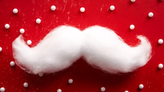 White cotton mustache on red background with white beads.