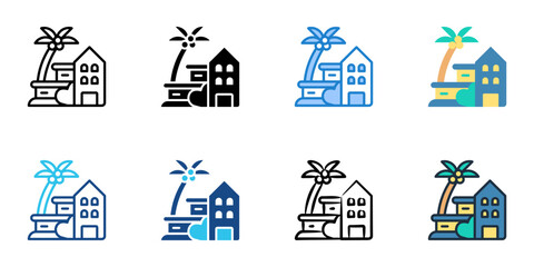 Resort icon set multiple style vector collection. Editable Stroke 
