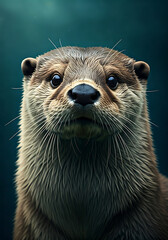 Adorable otter portrait, capturing the charm and curiosity of wildlife, perfect for nature lovers and conservation campaigns with its endearing expressive eyes