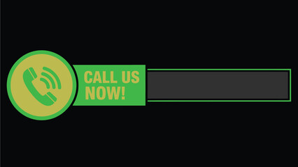 A green and white call us now graphic with a phone icon and text box