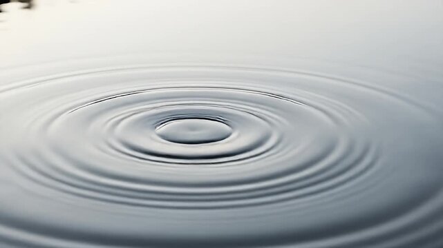 Water drop creates ripples on the surface of a calm pond.