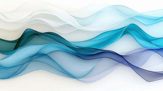 An abstract image featuring flowing waves in shades of blue and white, creating a sense of movement and fluidity against a white background.