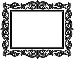 An ornate black frame with detailed flourishes and a white interior