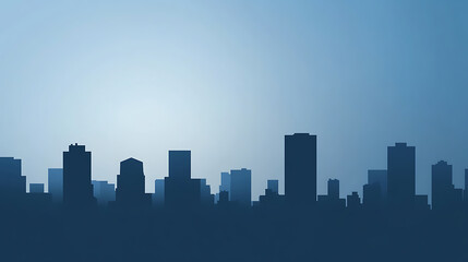 Naklejka premium A captivating cityscape silhouetted against a serene blue backdrop, evokes urban tranquility. Clean architectural lines create a striking and harmonious visual experience.