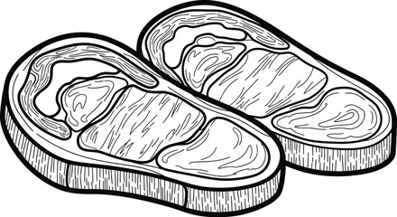 Two slices of bread with a filling sketch style illustration
