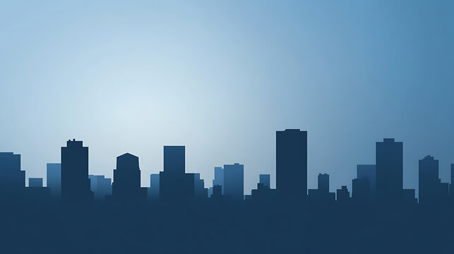 A captivating cityscape silhouetted against a serene blue backdrop, evokes urban tranquility. Clean architectural lines create a striking and harmonious visual experience.