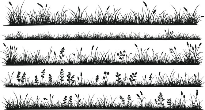 A series of black and white grass illustrations in varying densities