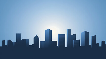 Obraz premium A stylized, monochromatic blue skyline silhouette against a gradient sky. Simple, modern design evokes urban sophistication. Abstract city view, crisp shapes and lines.