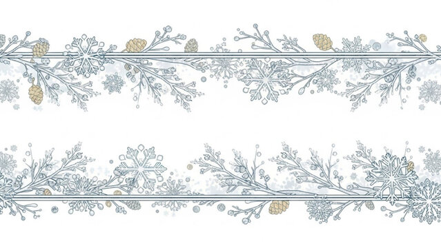 Winter snowflake border design with pine cones and branches for christmas holiday season decoration element - Powered by Adobe