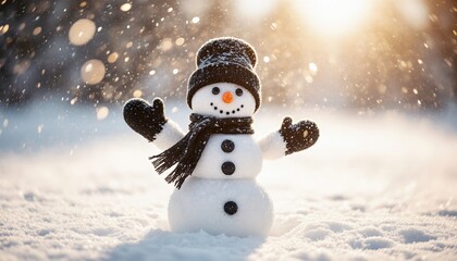 Obraz premium Frosty Snowman in Winter Wonderland with Snow and Sunshine