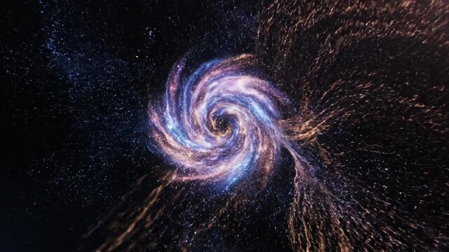 Rapid particle dissolution forming an evolving stream of flowing abstract energy against a deep black background chaos, cyberspace, fluid