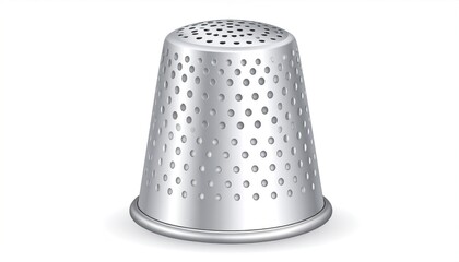 A metallic thimble with numerous small holes, used to protect finger while sewing