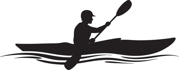 Black silhouette of person kayaking in the water sports activity