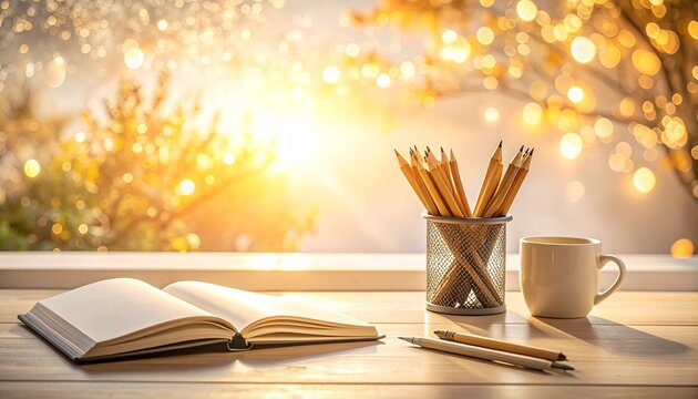 Minimalist Teacher's Desk Composition with Copy Space for Education and Back to School Concepts
