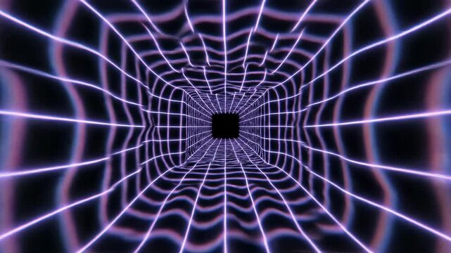 Rapidly warping geometric grid pattern creates an intense temporal distortion effect in a seamless looping background quantum, computer, science fiction