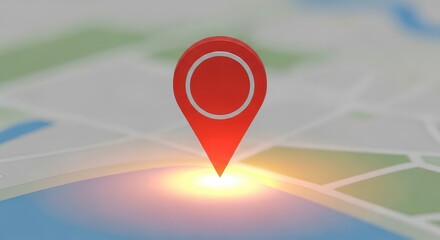 Three dimensional location pin rests upon a softly focused navigational chart