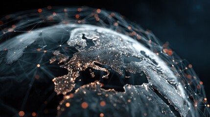 Conceptual image of earth with digital network, global connections, data transfer and technology