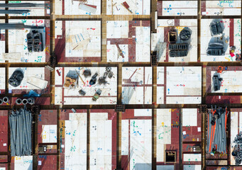 Aerial View of Active Construction Site with Workers