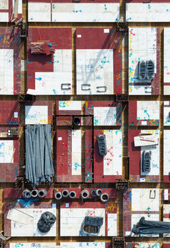 Aerial View of Construction Site Materials and Layout