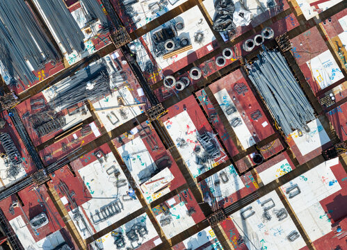 Aerial View of Construction Site Materials and Layout