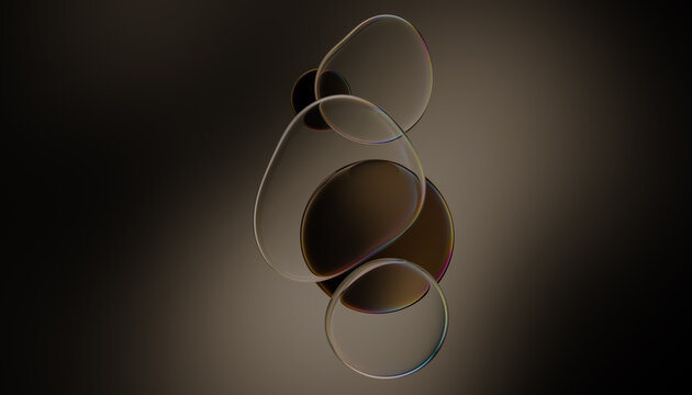 Abstract Glass Bubbles Forming Fluid Shapes in Warm Brown Gradient 