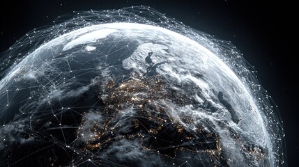 Global network of connections over earth, showing technology and communication around the planet