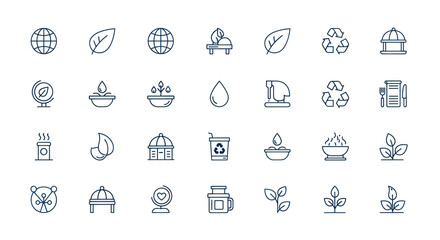 Collection of ecological and environmental icons for sustainable themes