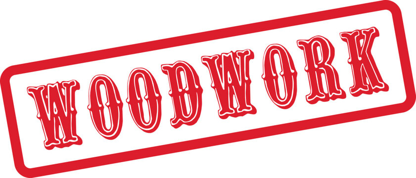 A bright red Woodwork stamp representing professional carpentry and expert construction services