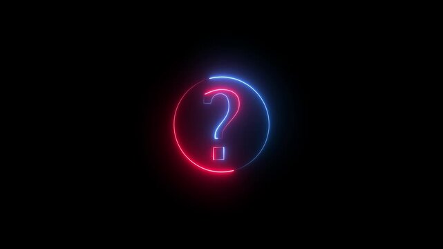 question mark icon, glowing neon confusion mark quiz sign symbol. question mark symbol inside a neon circle.