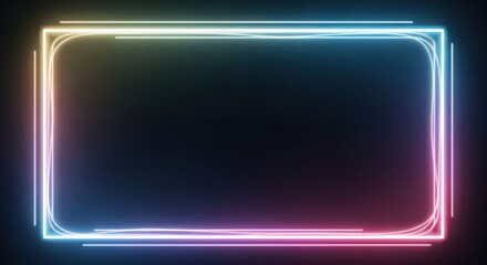 Fototapeta premium Rectangular border illuminated with vibrant, flowing neon light colors against a dark background