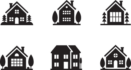Set of houses silhouette icons perfect for real estate website design