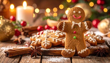 Gingerbread Man  Cookies with Christmas Holiday.