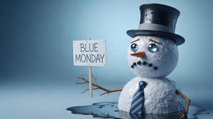 Melting snowman expresses sadness with a plea for help sign