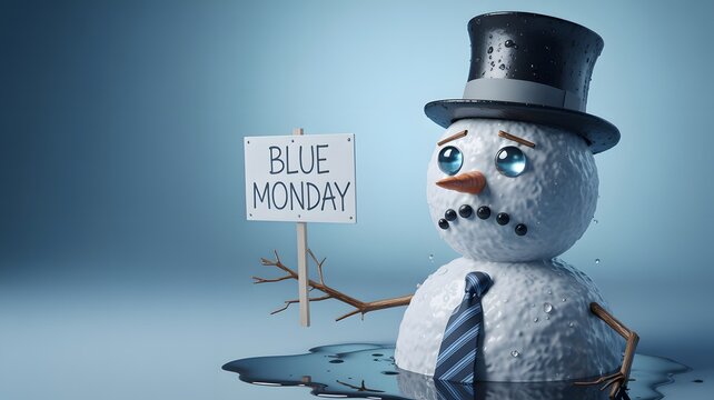 Melting snowman expresses sadness with a plea for help sign