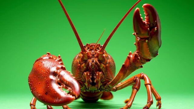 Crawfish Posing on Green Background - A Culinary Delight.