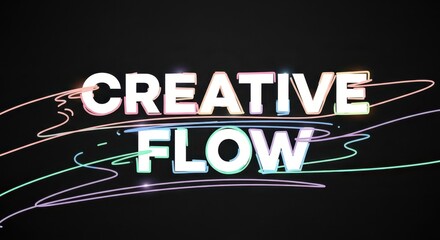 Stylized three dimensional typography highlights concepts of artistic motion against a dark background