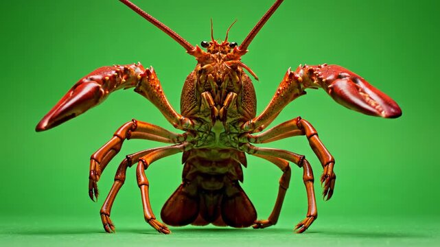 Crawfish Posing on Green Background - A Unique Perspective.