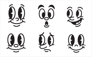 Obraz premium Six expressive vintage cartoon faces showcasing diverse feelings