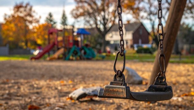 Empty swing set at autumn playground.
