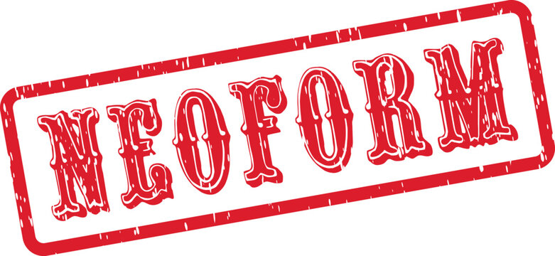 NEOFORM Red Rectangular Rubber Stamp Design with Distressed Grungy Texture for Modern Shape